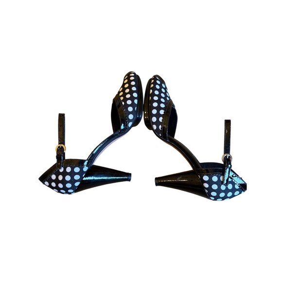 Via Spiga Papa Polka Dot Peep Toe Heels Size 9.5 Retro Rockabilly Shoes Black Wh - Picture 7 of 10